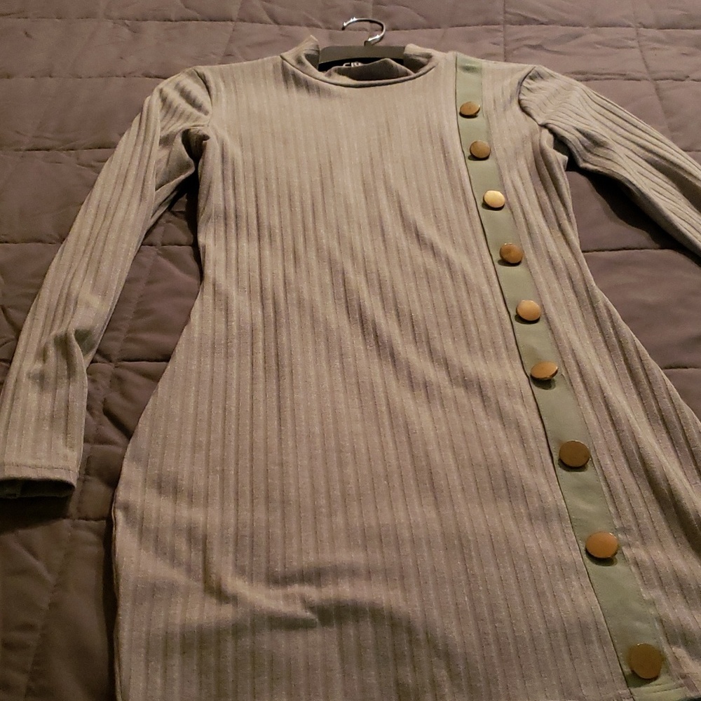 GRAY Dress with Gold or Brass Buttons on left side  Sm